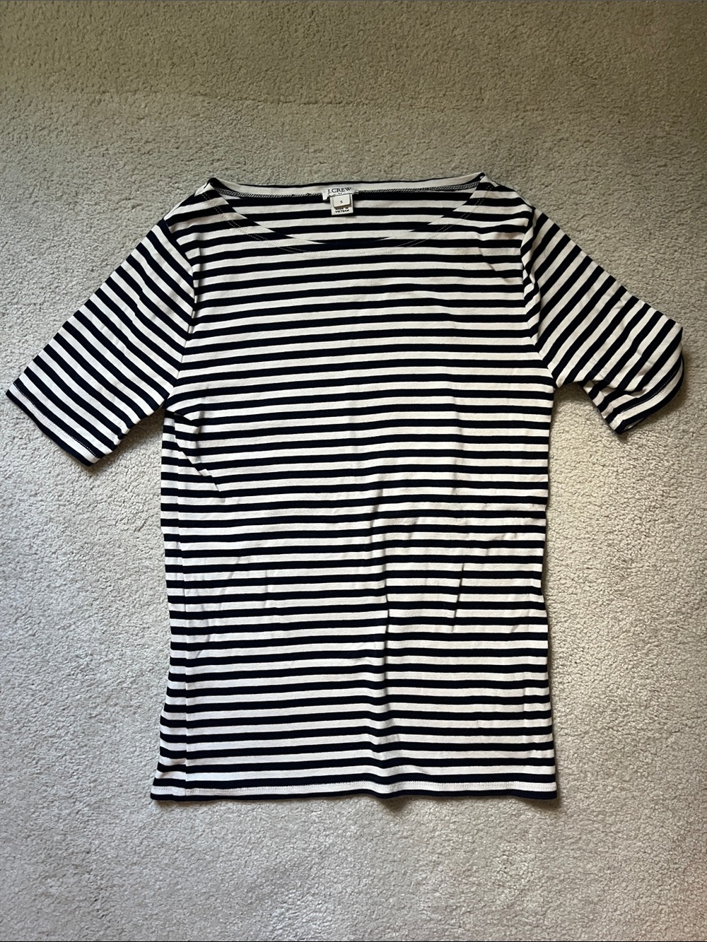 J. Crew Black and White Striped Boatneck Tee